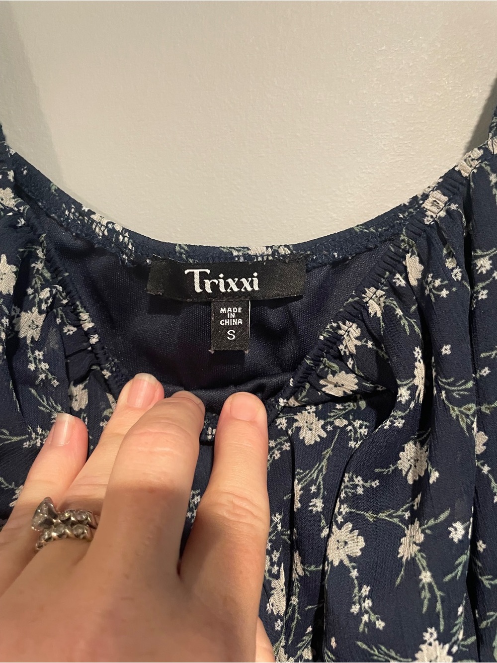 Trixxi Navy Blue Floral Print Midi Dress Boho Style Size Small - Picture 5 of 9